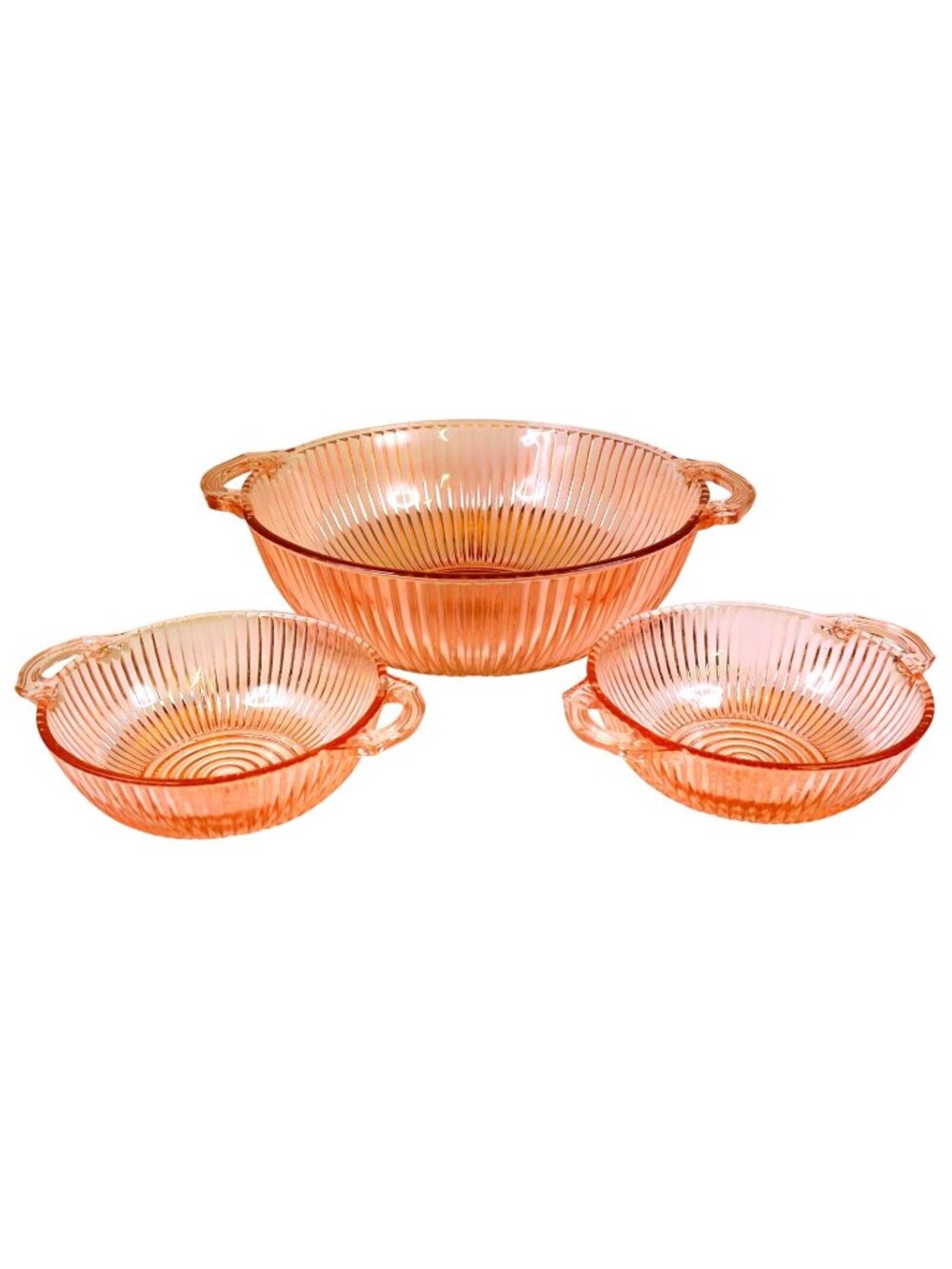 Anchor Hocking Queen Mary Pink 2-Handle Serving & Berry Bowl Set 1930s Glass